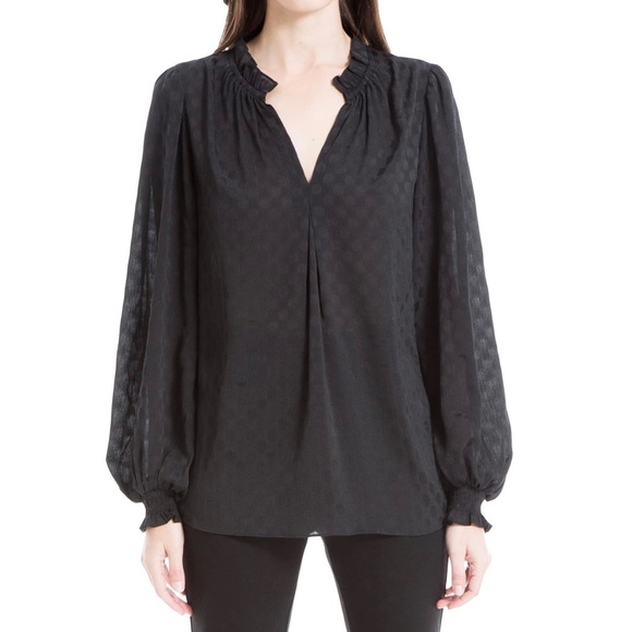Max Studio Women's Long Sleeve Sheer Jacquard Shine Polka Dot Blouse Size XL - Picture 1 of 16